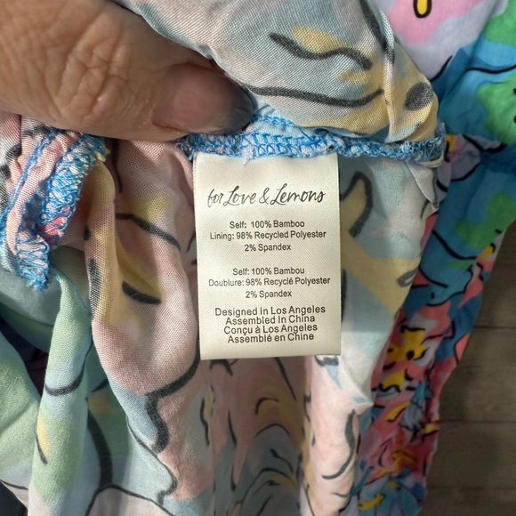 NWT For Love & Lemons Blue Yasmin Blue Tropical Floral Mini Dress 100% Bamboo M - Picture 15 of 15